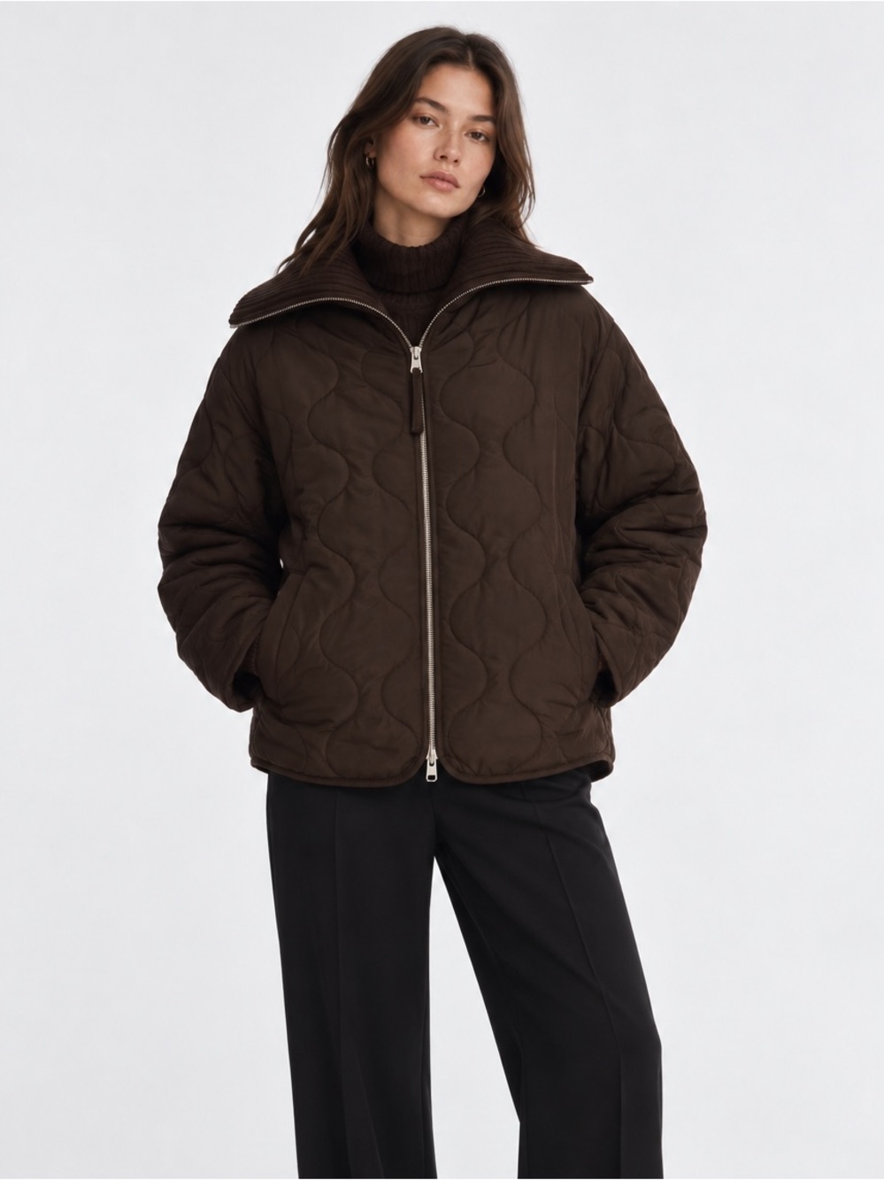 COS Oversized Knitted-Collar Quilted Jacket Size Small